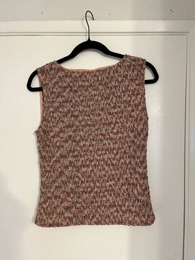 Sleeveless Multicolor Knit Tank Top - Peach & Blue